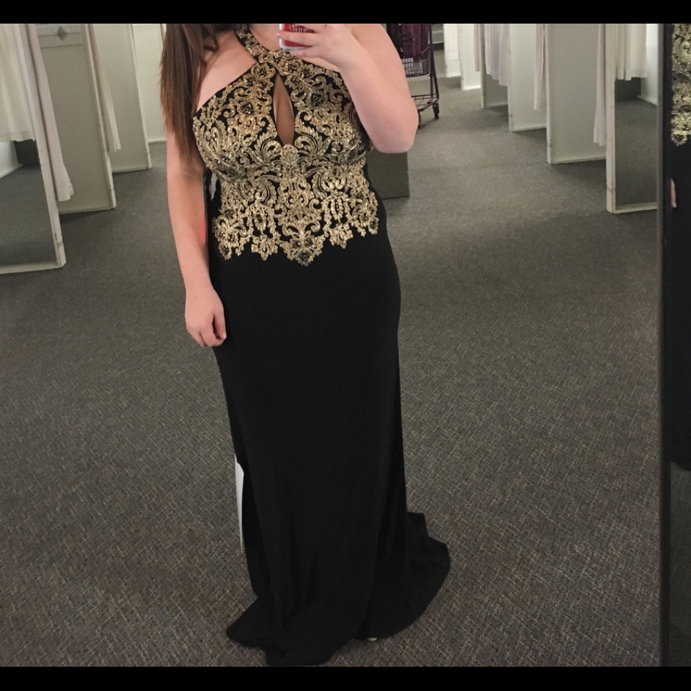 black & gold prom dress